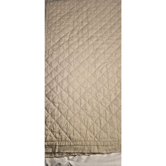 Pottery Barn Belgian Flax Linen Quilt King Flax Ivory Coastal Farmhouse Cottage - Picture 4 of 8